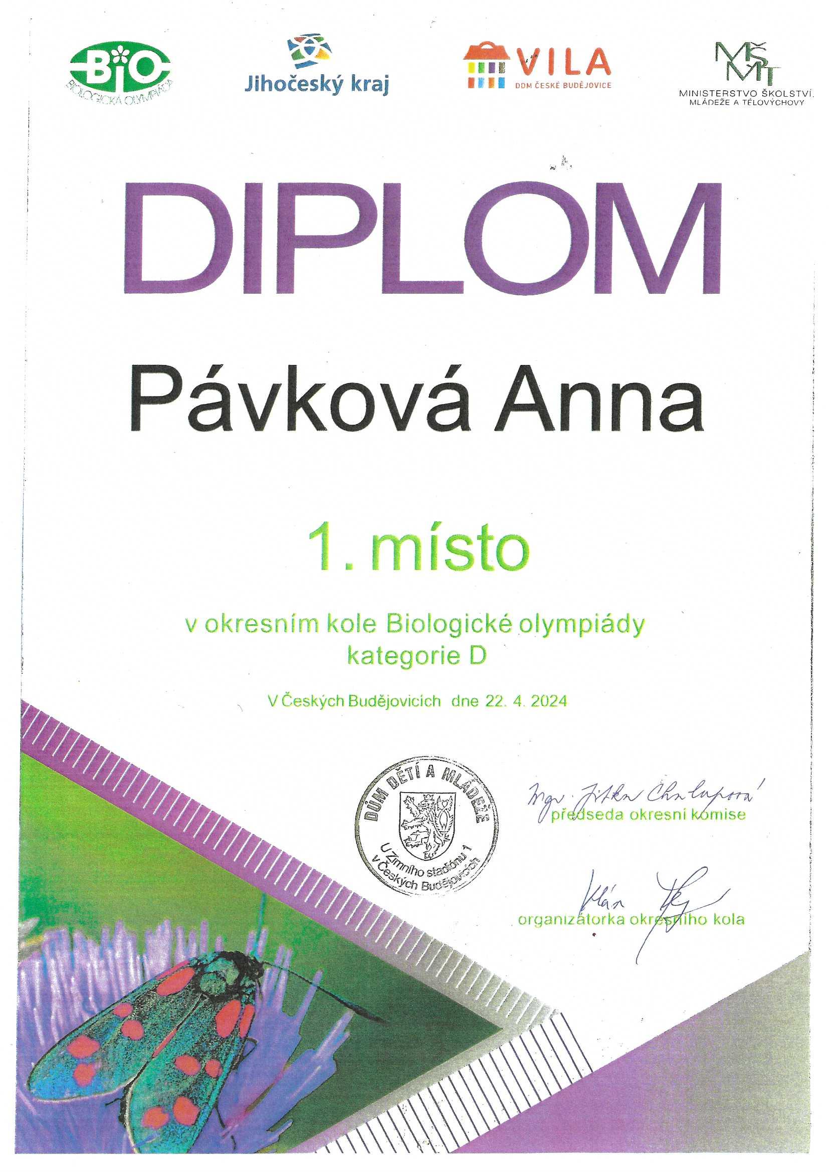 Diplom, Anna Pávková, BO-okresní kolo